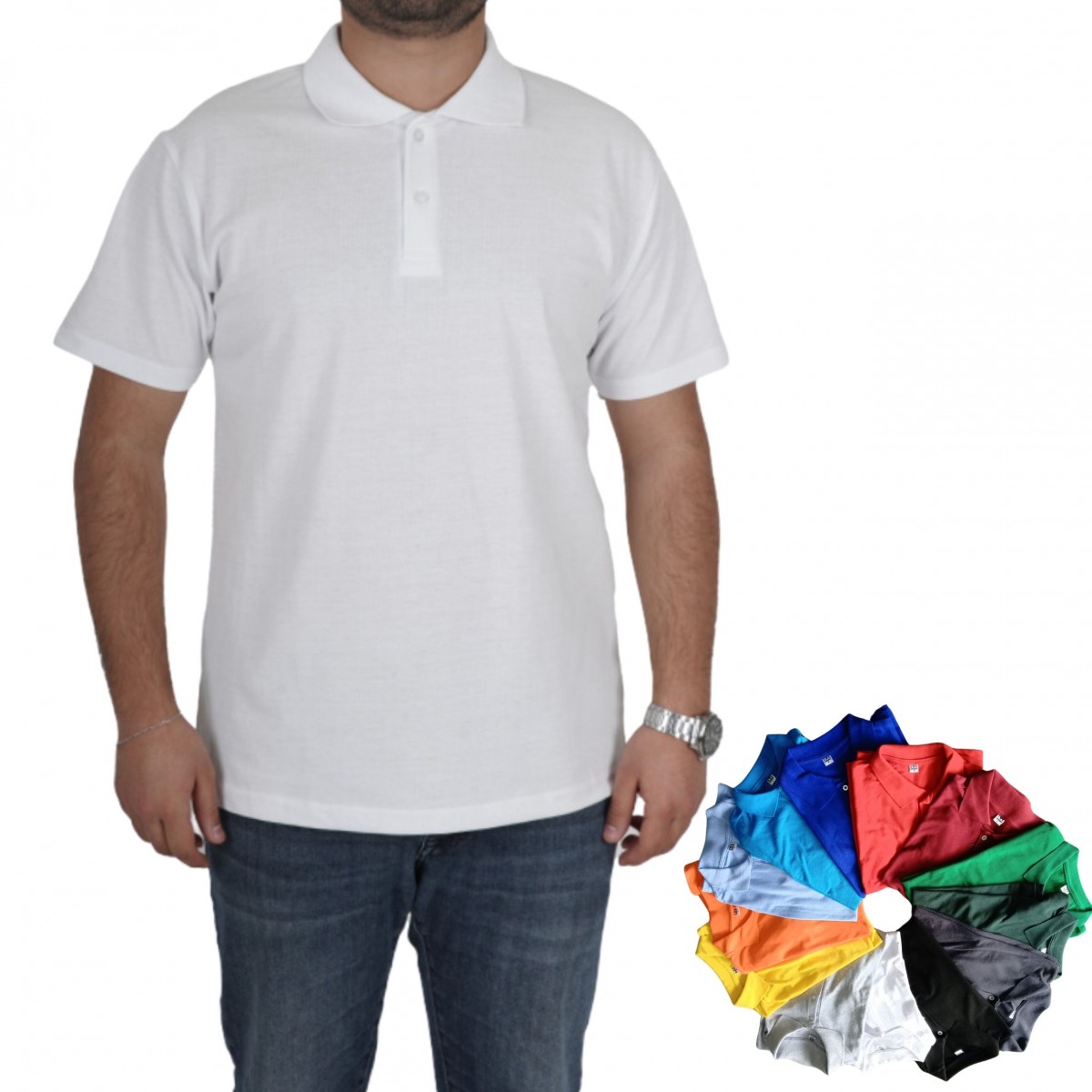The Effe Toptan Polo Yaka Tişört Beyaz